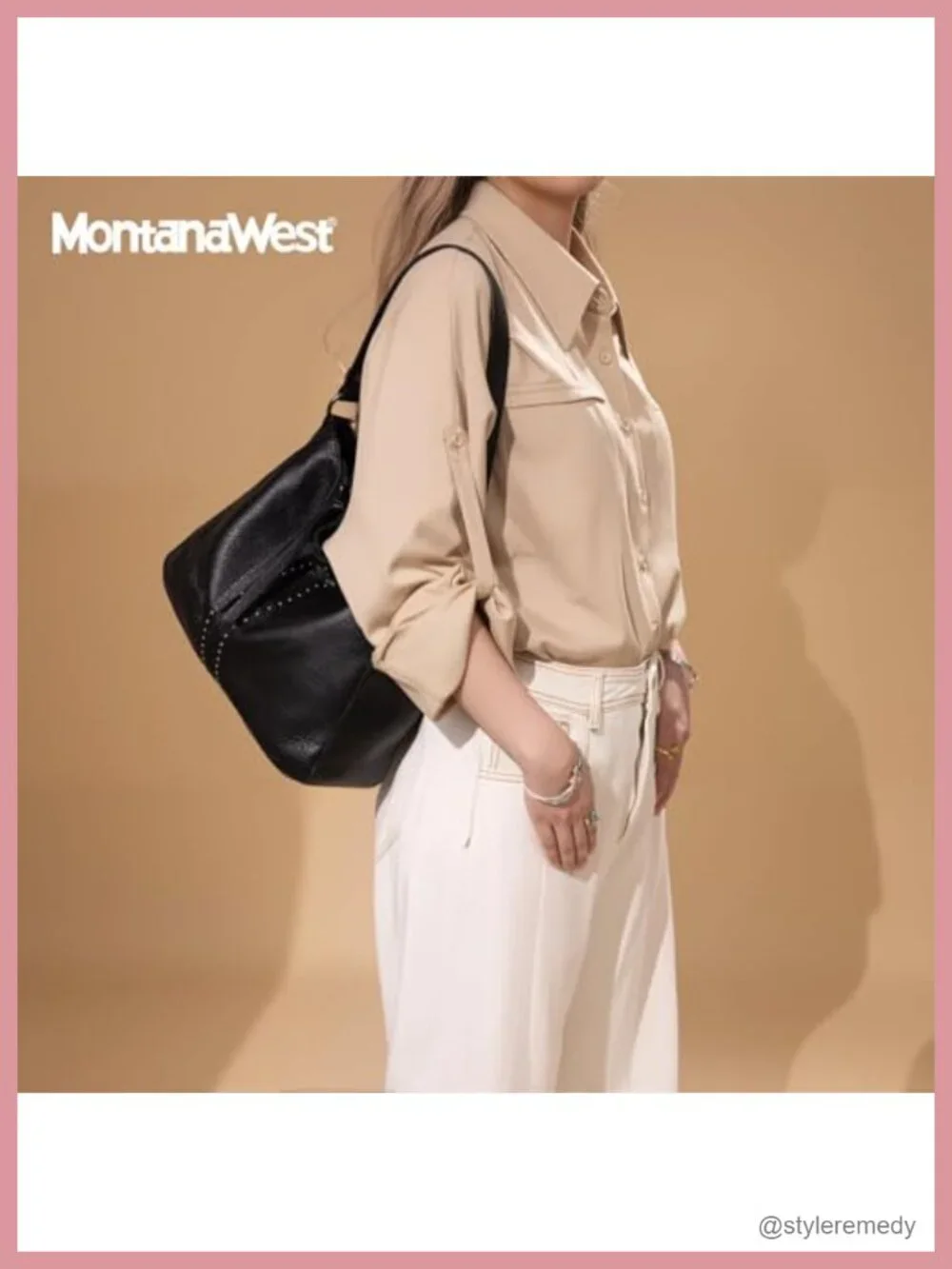 PU Leather Hobo Crossbody Bag with Studs, Zip Closure, Detachable Strap